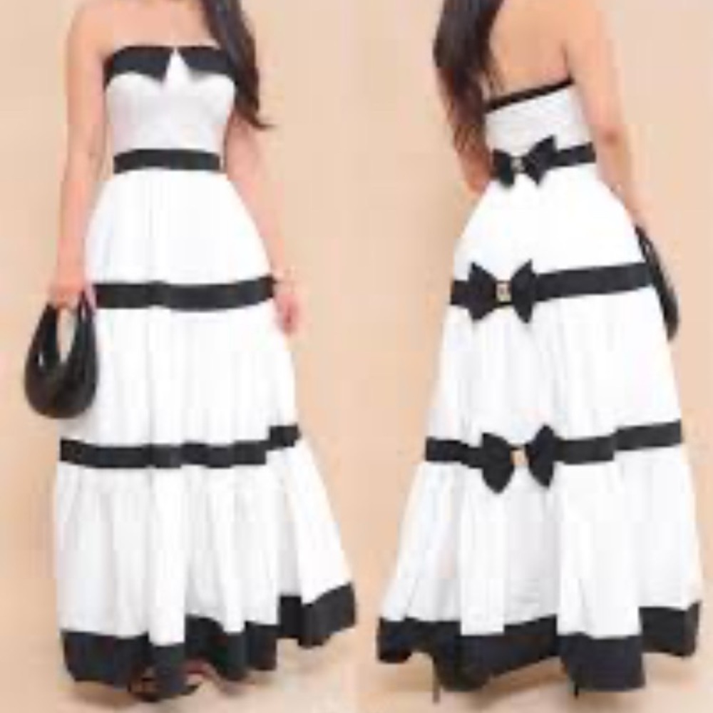 Tuxedo Bow-Back Strapless Tiered Dress